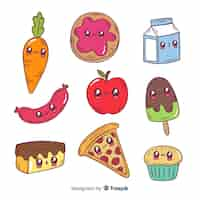 Vector gratuito colección de comida estilo kawaii dibujada a mano