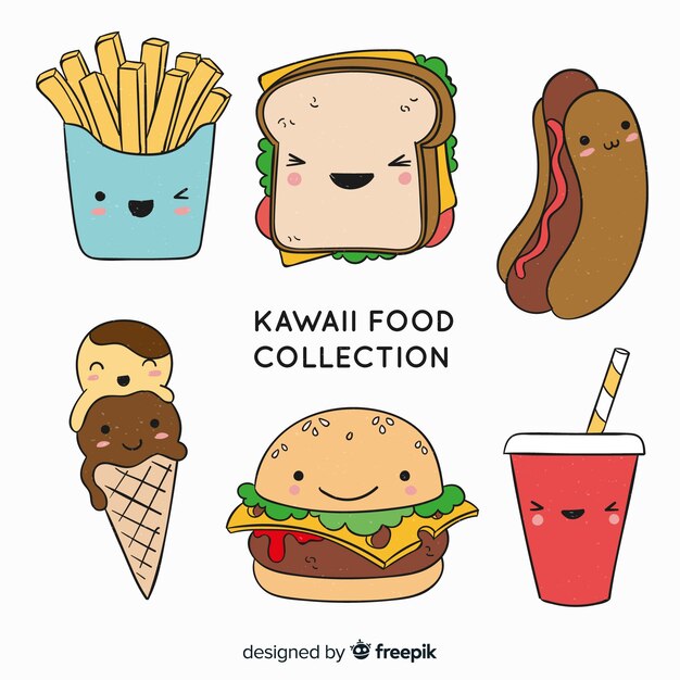 Colección de comida en estilo kawaii dibujado a mano