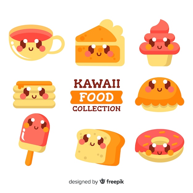 Vector gratuito colección de comida en estilo kawaii