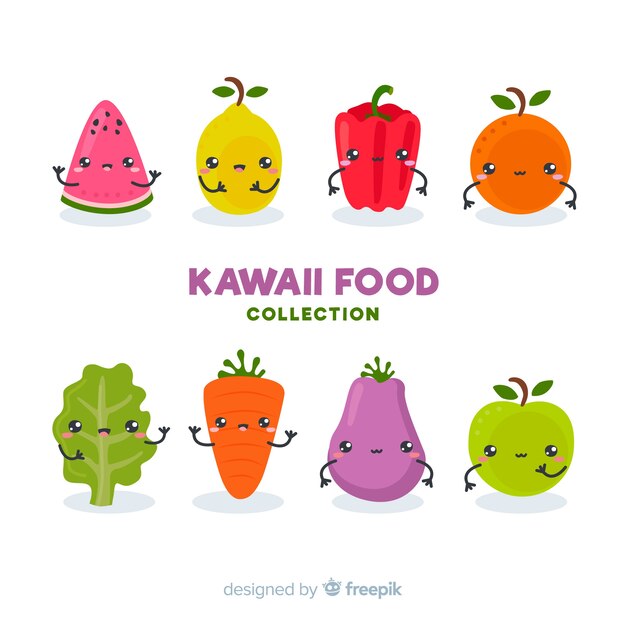 Colección de comida en estilo kawaii