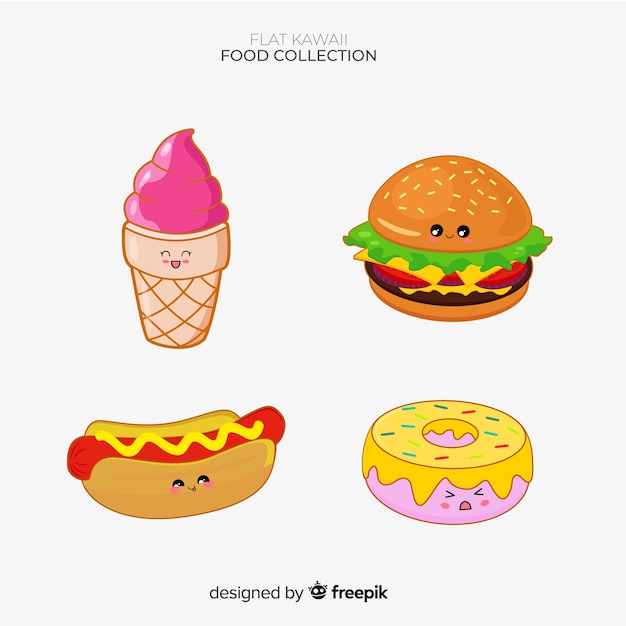 Vector gratuito colección de comida en estilo kawaii