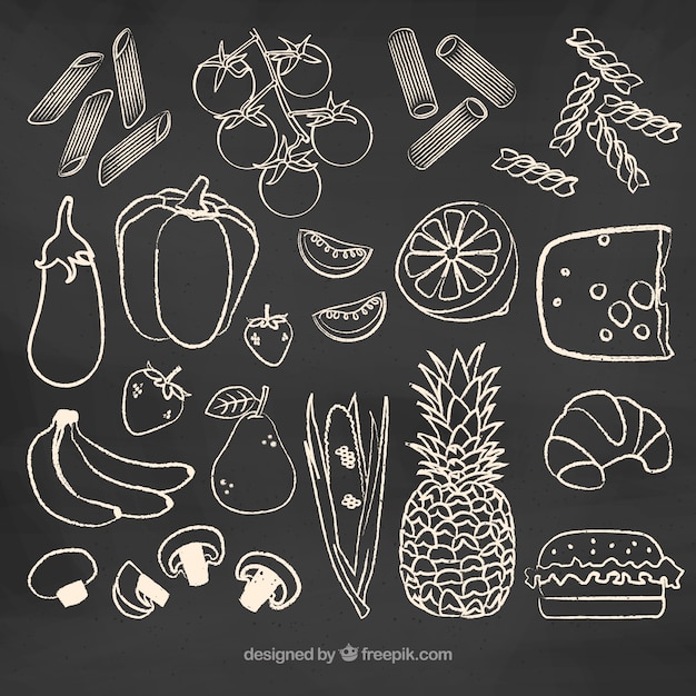Colección de comida en estilo pizarra