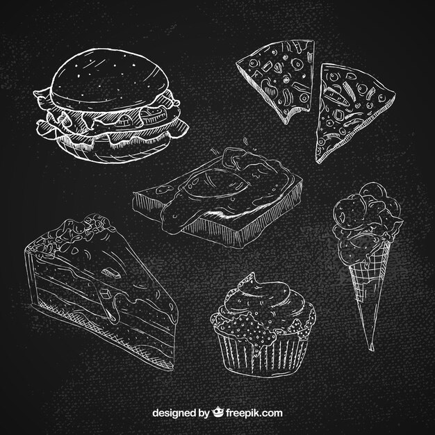 Colección de comida en estilo pizarra
