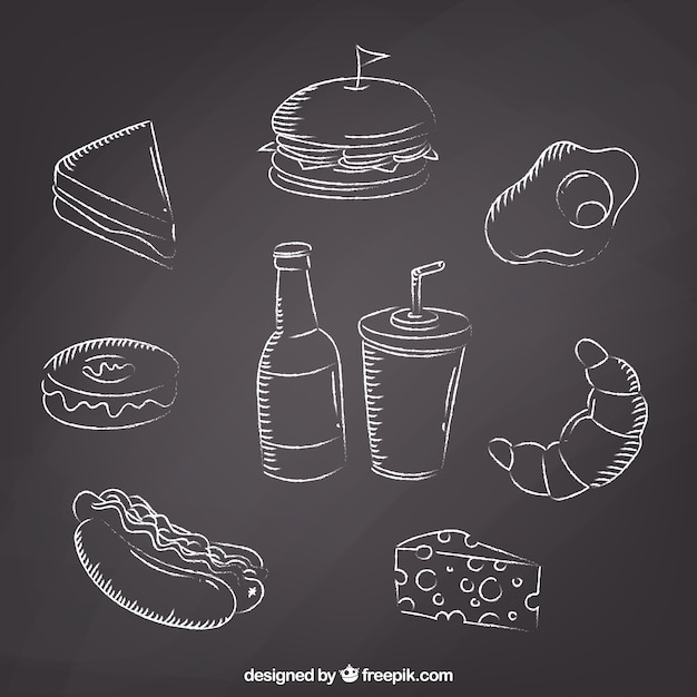 Vector gratuito colección de comida en estilo pizarra