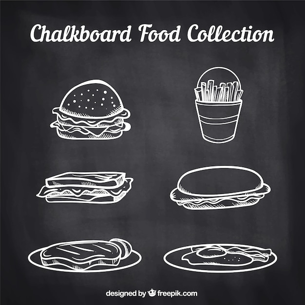 Colección de comida en estilo de tiza