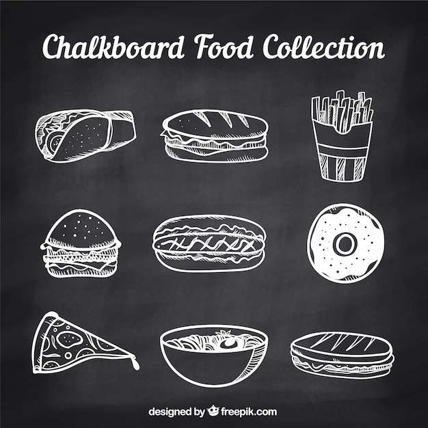 Colección de comida en estilo de tiza