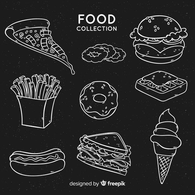 Colección de comida en estilo de tiza