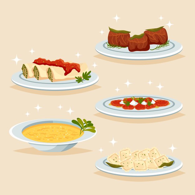 Colección comida italiana dibujada a mano