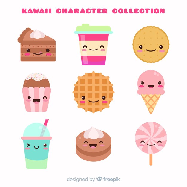 Colección comida kawaii dibujada a mano