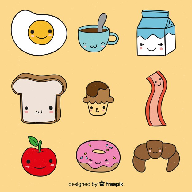 Colección comida kawaii dibujada a mano