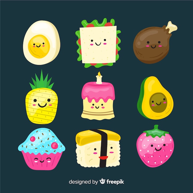 Colección comida kawaii dibujada a mano