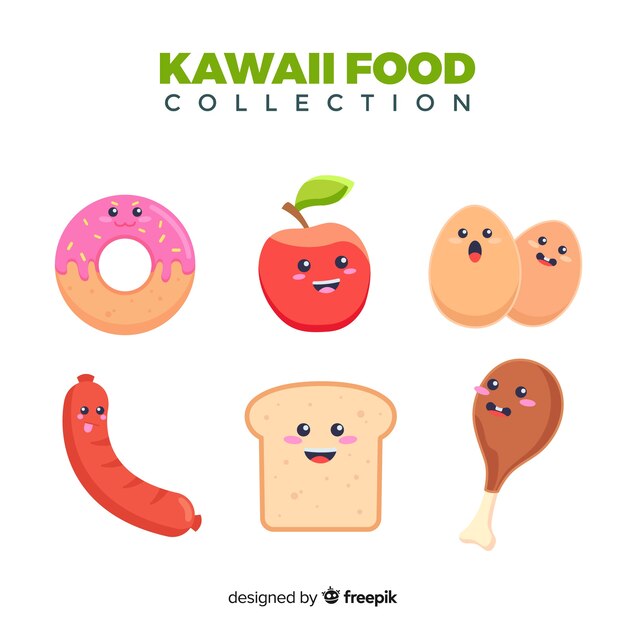 Colección comida kawaii dibujada a mano