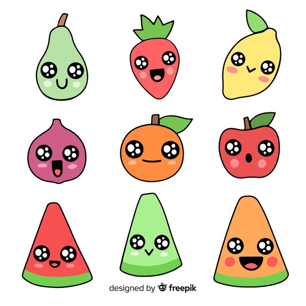 Colección de comida kawaii dibujada a mano