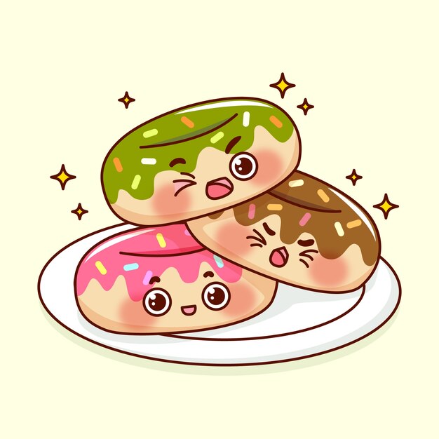 Colección comida kawaii dibujada a mano