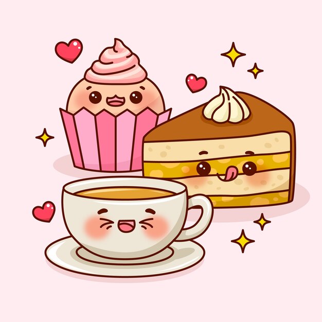 Colección comida kawaii dibujada a mano