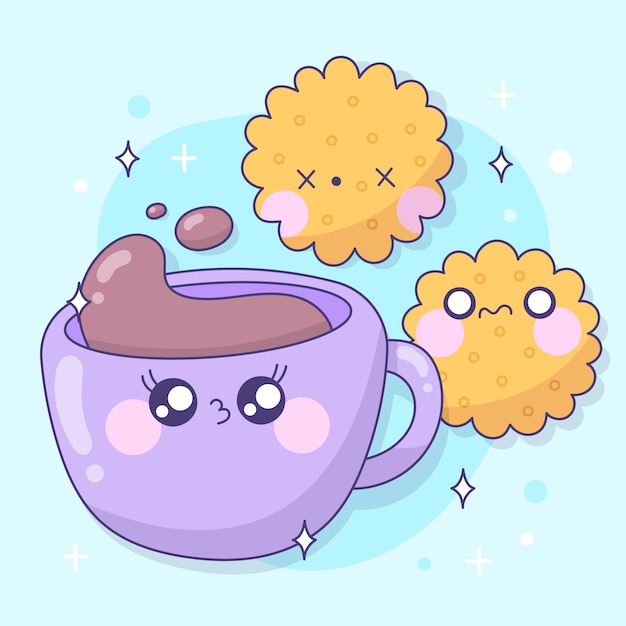 Colección comida kawaii dibujada a mano