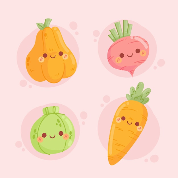 Vector gratuito colección comida kawaii dibujada a mano