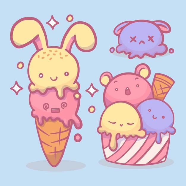 Colección comida kawaii dibujada a mano