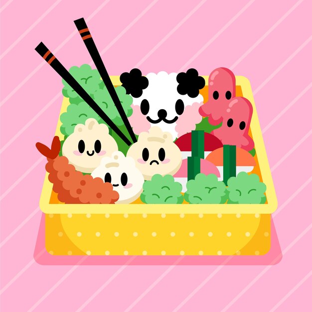 Colección comida kawaii dibujada a mano