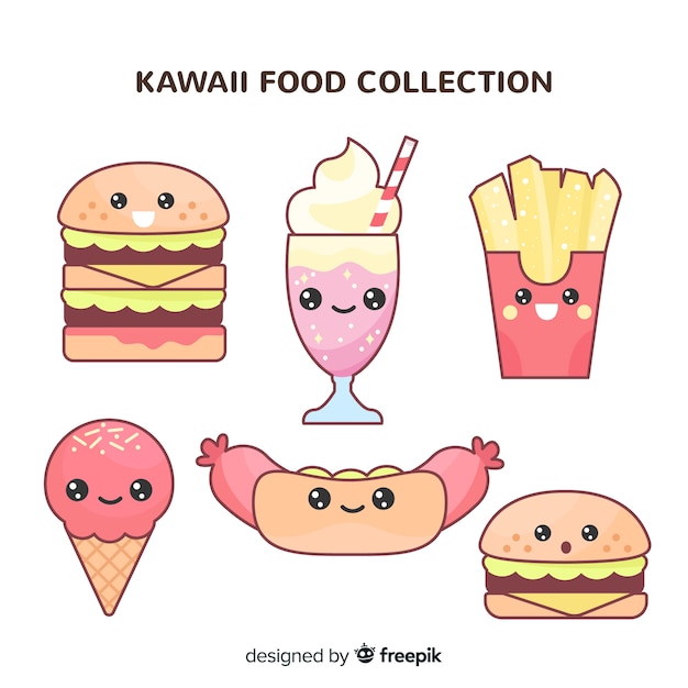 Colección comida kawaii plana