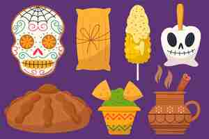 Vector gratuito colección comida plana dia de muertos dibujada a mano