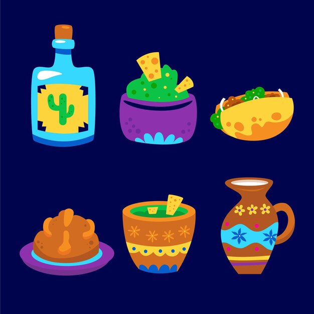 Colección comida plana dia de muertos dibujada a mano