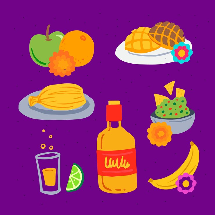 Vector gratuito colección comida plana dia de muertos dibujada a mano