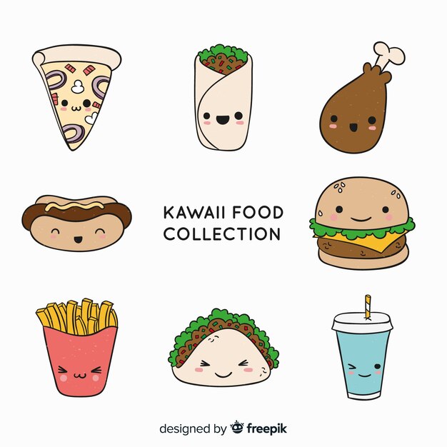 Colección comida rápida adorable dibujada a mano