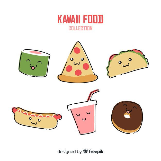 Colección comida rápida kawaii dibujada a mano