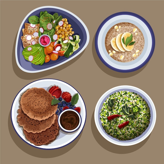 Colección comida vegetariana dibujada a mano