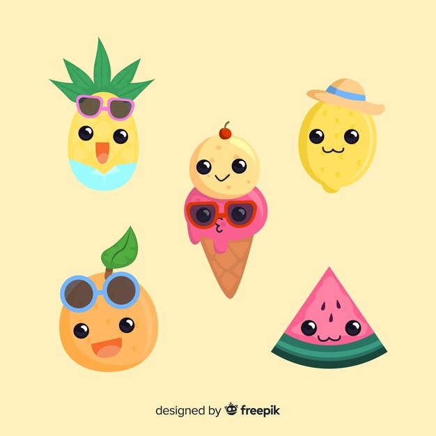 Colección comida de verano plana kawaii