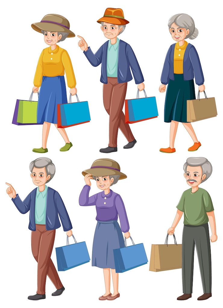Vector gratuito colección de compras de personas mayores