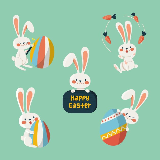 Colección conejito de pascua dibujado a mano