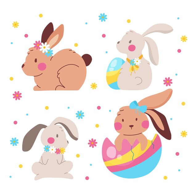 Colección conejito de pascua dibujado a mano