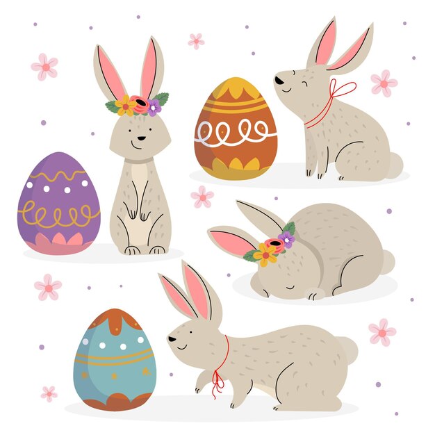Colección conejito de pascua dibujado a mano