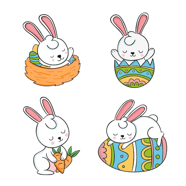 Colección conejito de pascua dibujado a mano