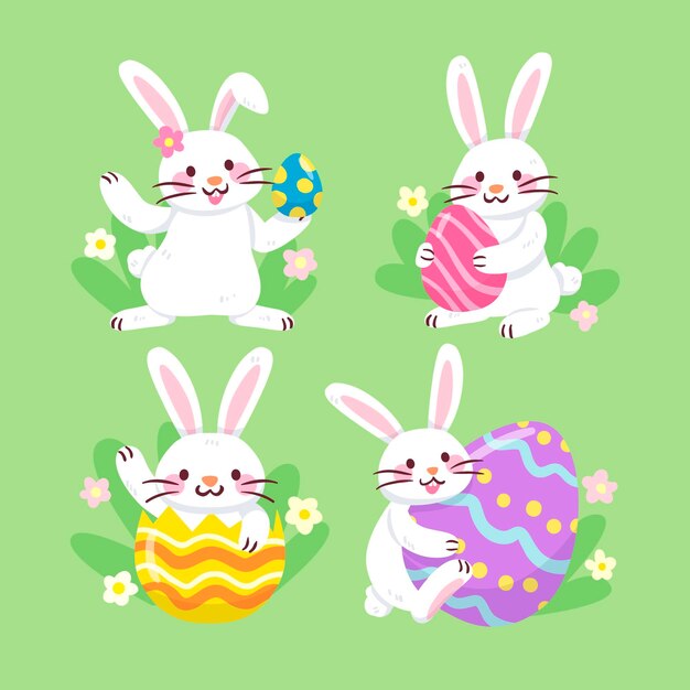 Colección conejito de pascua dibujado a mano