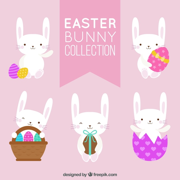 Vector gratuito colección de conejitos con huevos de pascua