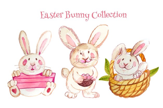 Colección de conejitos de pascua en acuarela