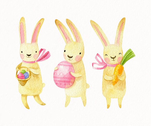 Colección de conejitos de pascua en acuarela