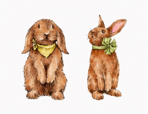 Colección de conejitos de pascua en acuarela