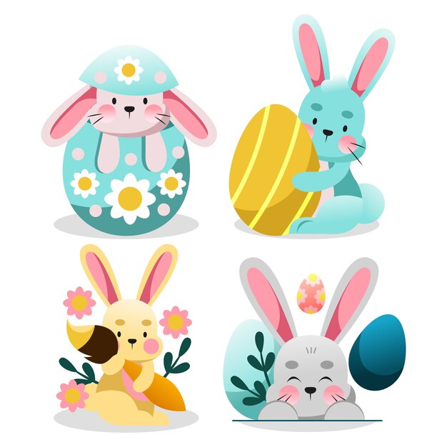 Vector gratuito colección de conejitos de pascua degradados