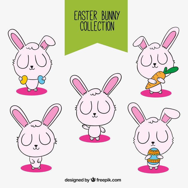 Colección de conejitos de pascua dibujados a mano