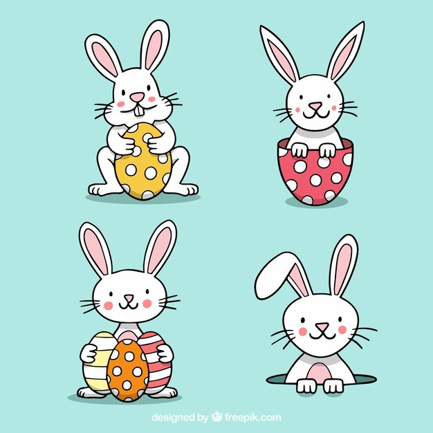 Colección de conejitos de pascua dibujados a mano