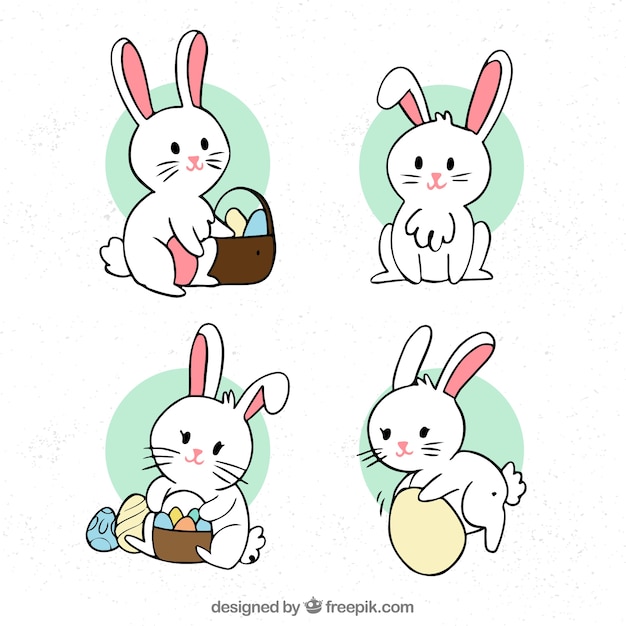 Colección de conejitos de pascua dibujados a mano