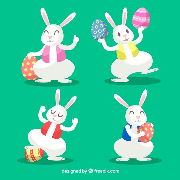 Colección de conejitos de Pascua dibujados a mano