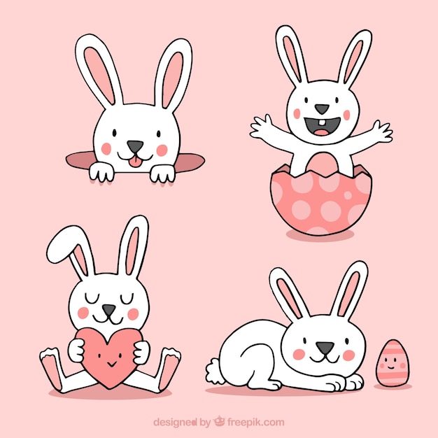 Colección de conejitos de pascua dibujados a mano