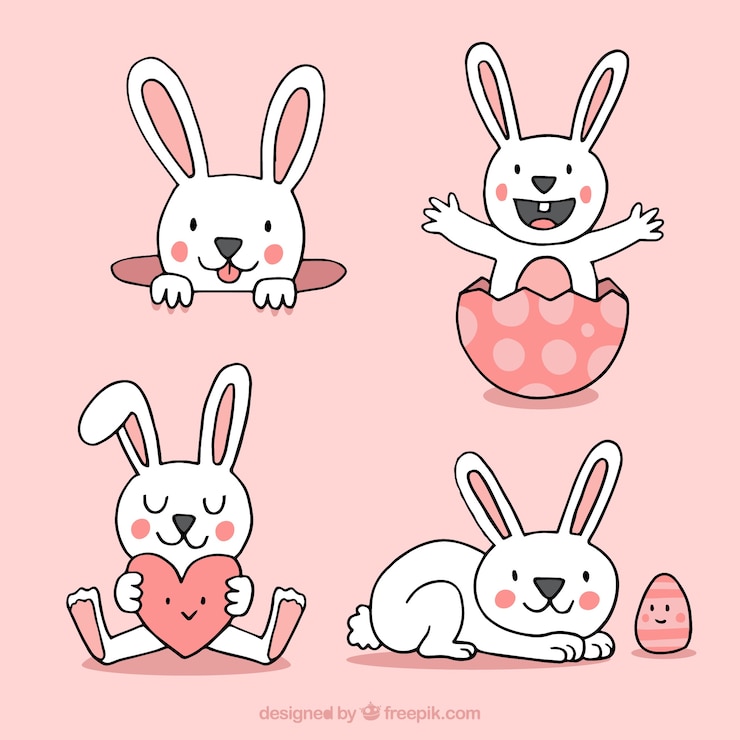 Vector gratuito colección de conejitos de pascua dibujados a mano