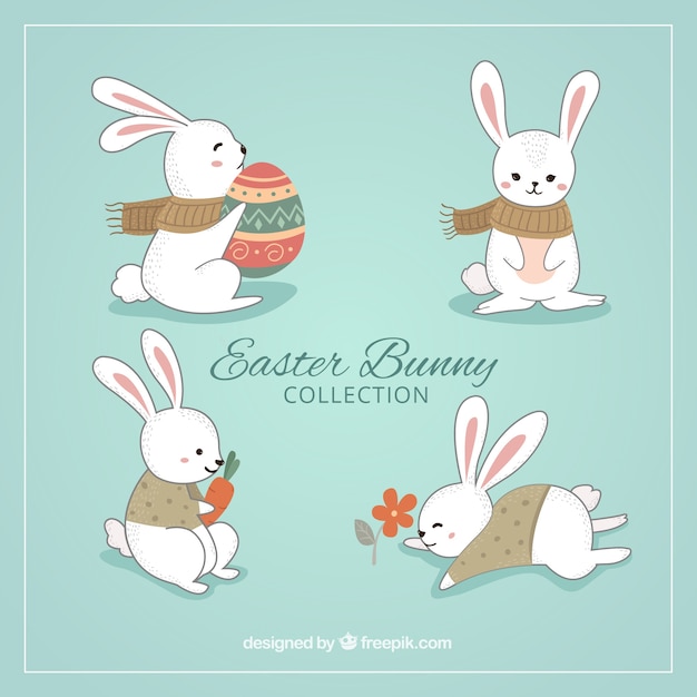 Colección de conejitos de pascua dibujados a mano