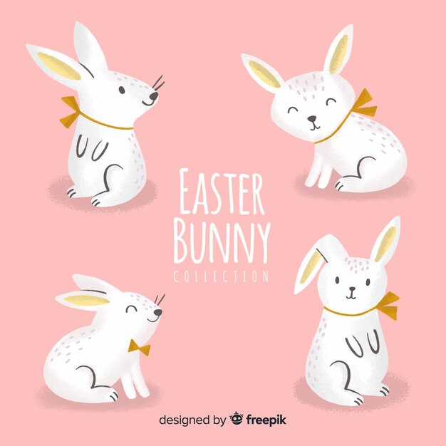 Colección de conejitos de Pascua dibujados a mano